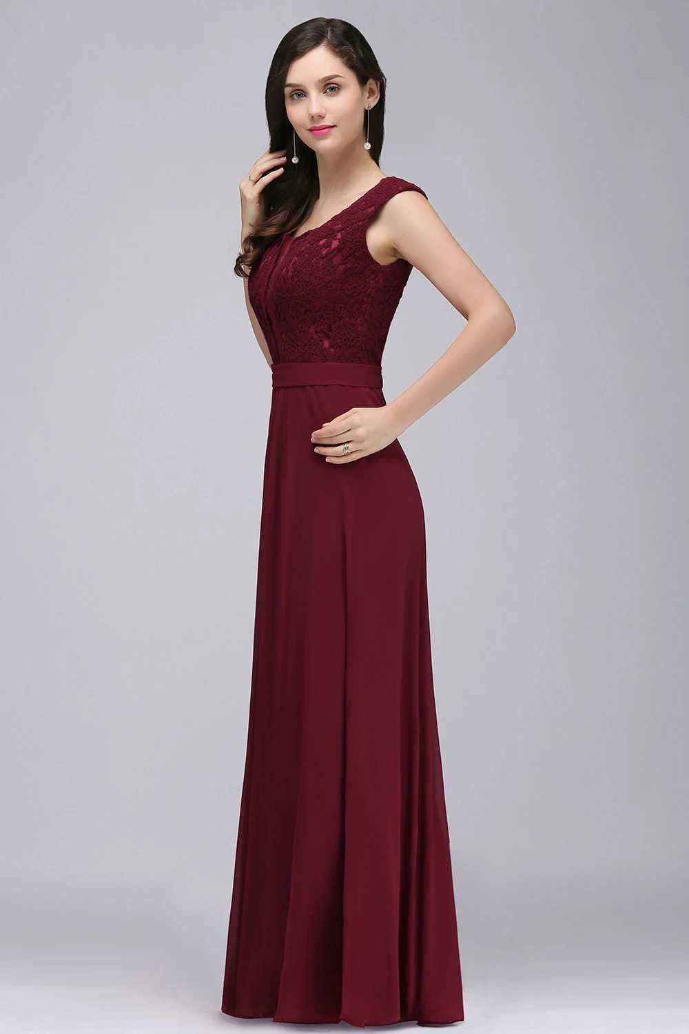 Runway Dresses Elegant Long Burgundy Evening Dresses 2023 Sexy Illusion O Neck Lace Slveless A-Line Chiffon Formal Party Prom Gowns Vestidos Y240426