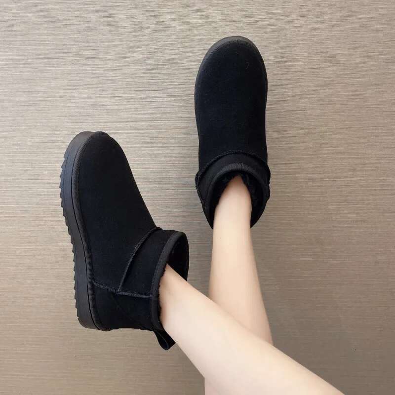 New Snow Boot Style Short Mini Winter Sheepskin Women Waterproof Natural Wool Boots Fur ed Ankle Warm Flat Shoes 24120313