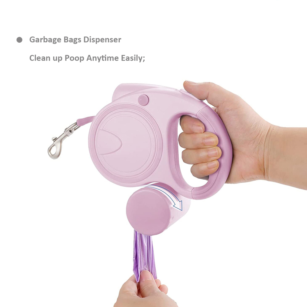 Button Battery Light Up Night LED Flash Smart Dog Retractable Leash with Poop Bags Dispenser for Pets
