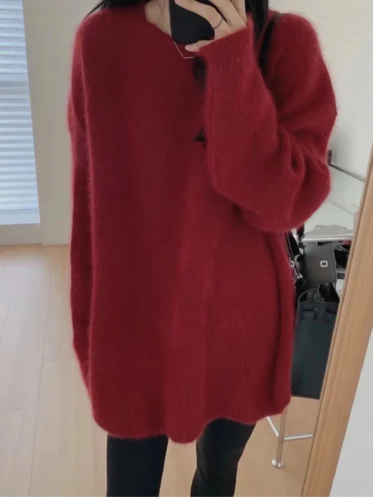 Raccoon wool knitted sweater for winter pregnant women loose jacket plus size pregnant women knitted floral jacket red 241126cj