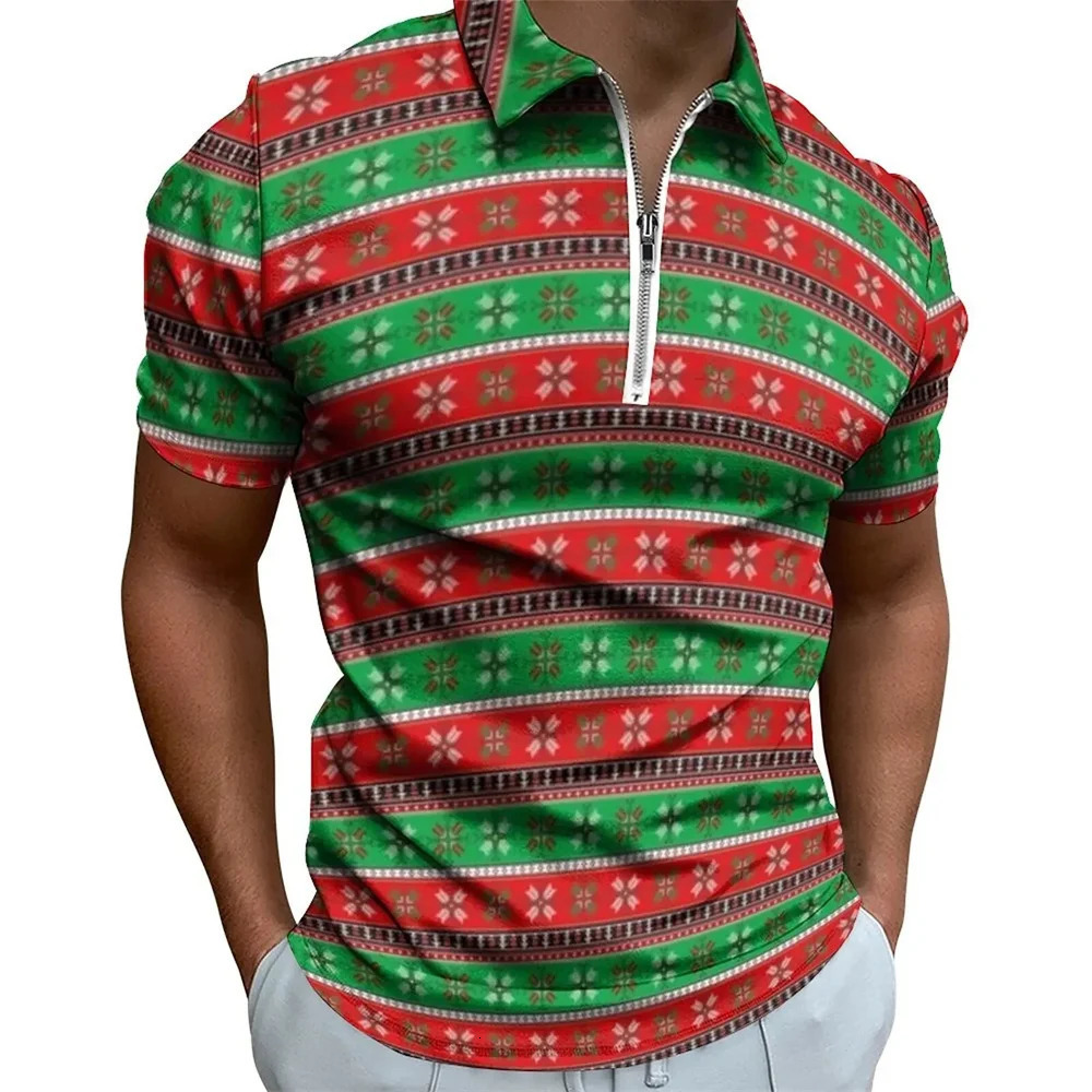 Zip up Christmas Mens Polo Shirts Big Size Male Autumn Pullover Man Zipper Short Sleeve Shirts High Quality in Sweatshirt 241126