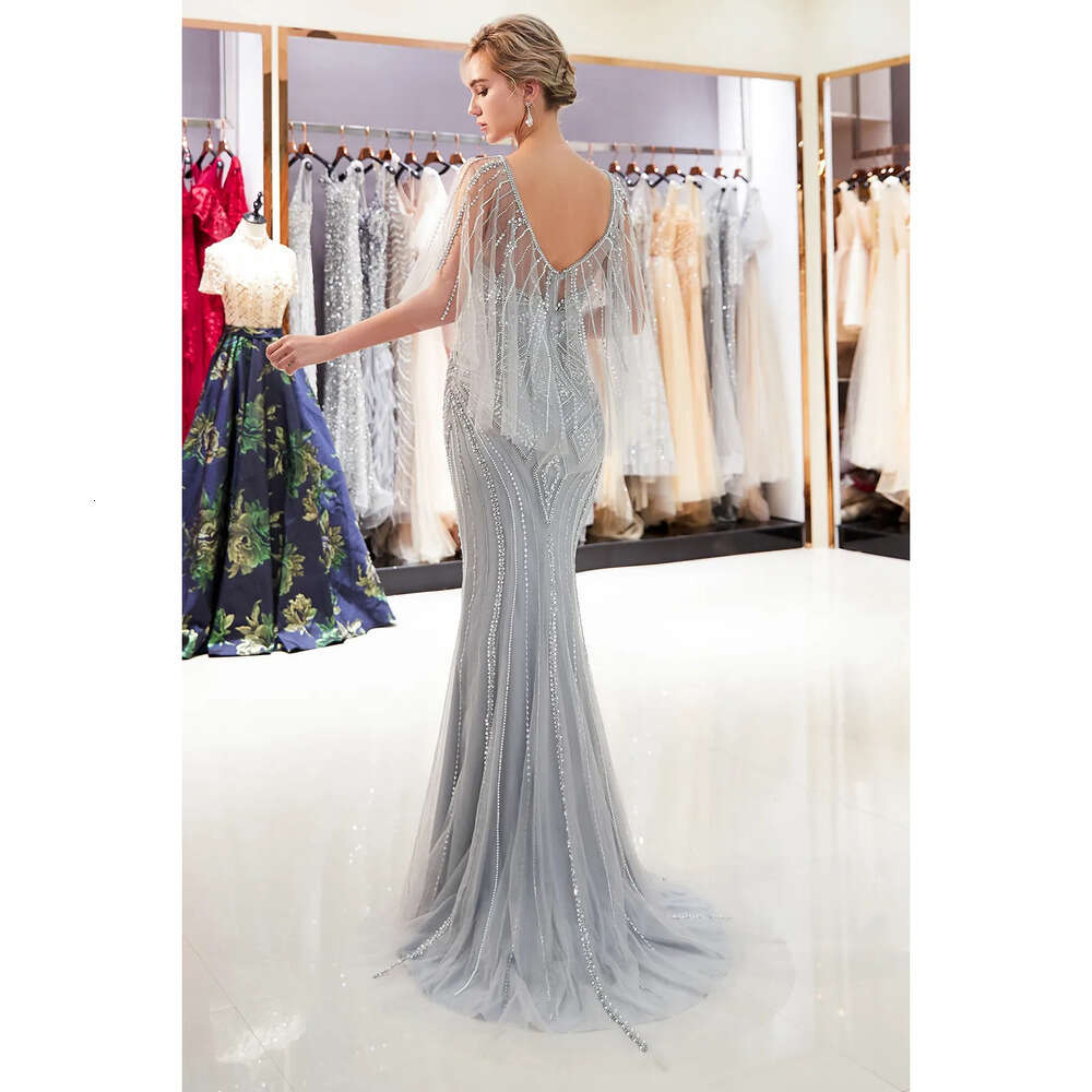 Neck Mor Scoop Sheer Tulle Beaded Mermaid Long Evening Stones Floor Length Formal Party Prom Dresses Real Image Cps