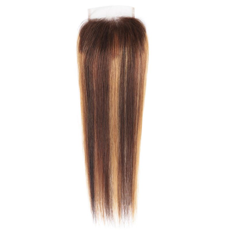Brazilian Human Hair 3 Bundles With 4X4 Lace Closure P4/27 Piano Color 4 PCS/lot Straight Body Wave Double Wefts With Closures Free Part