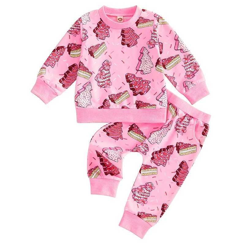 Clothing Sets Baby Girl 2Pcs Christmas Outfits Long Sleeve Cake Print Sweatshirt Tops Pants Set Toddler Kids Xmas Clothes Tracksuits Set H241126