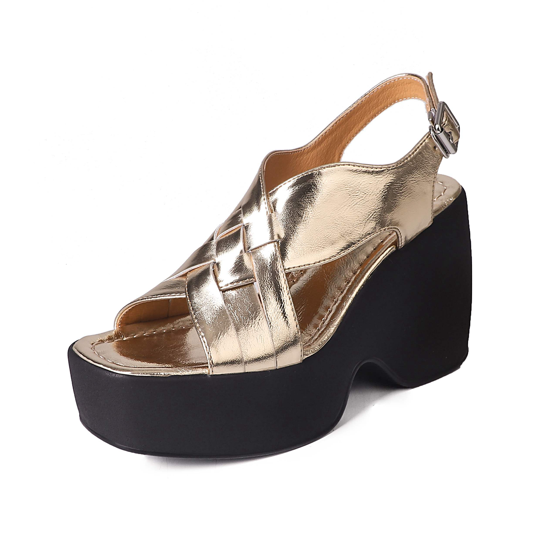 Krazing Pot Cow Leather Thick Bottom Summer Shoes Peep Toe Office Lady Super High Runway Casual Platform Women Sandals
