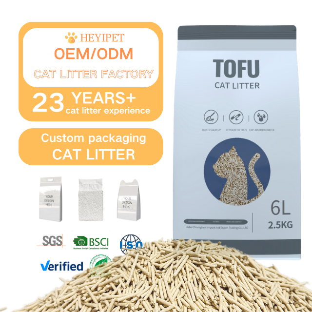 Customized Dust Free Cat Sand Biodegradable 6L Scented Multiple Colors Soluble Plant Tofu Cat Litter Sand