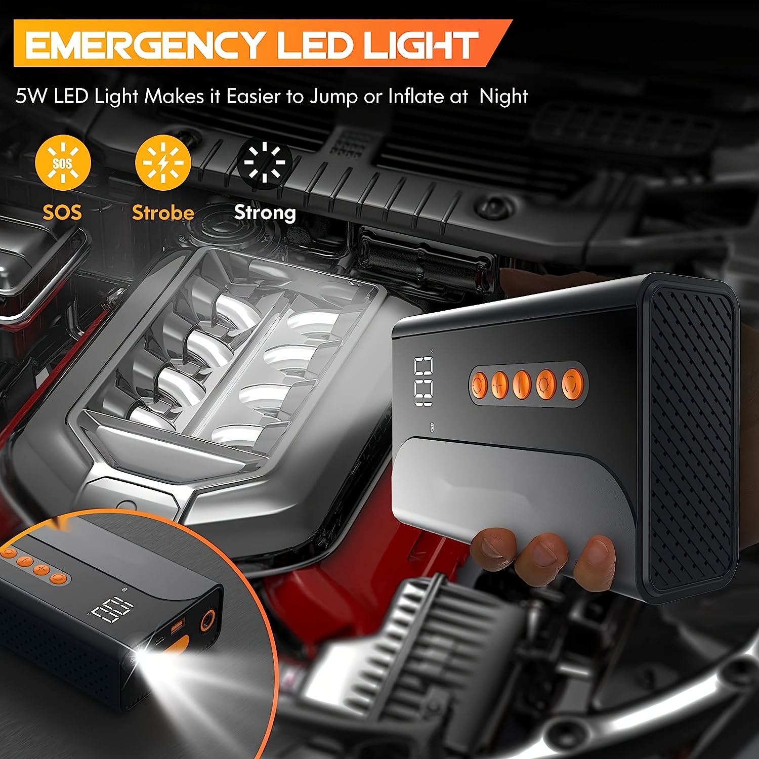 Jump Starter With Air Compressor 10400mAh Portable Car Battery Charger 150PSI Tire Inflator LCD Display Power Bank LED Light 12V Car Battery Booste