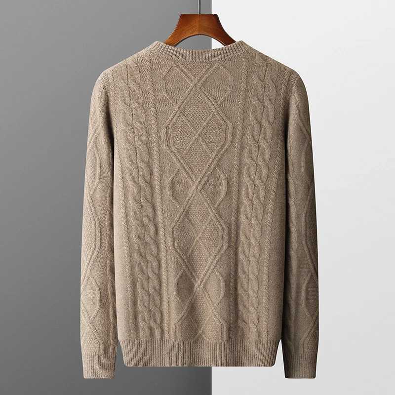 Winter New Mens 100% Wool Cashmere Sweater Thick Zipper O-Collar Jacquard Solid Bottom Sweater Warm Plus Knitted Jacket Top X241126