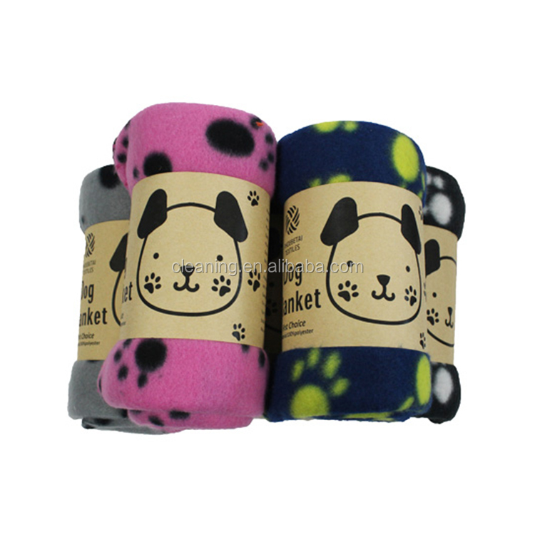 Polar fleece knitted pattern thick super soft warm pet dog pet blanket throws with paws printed