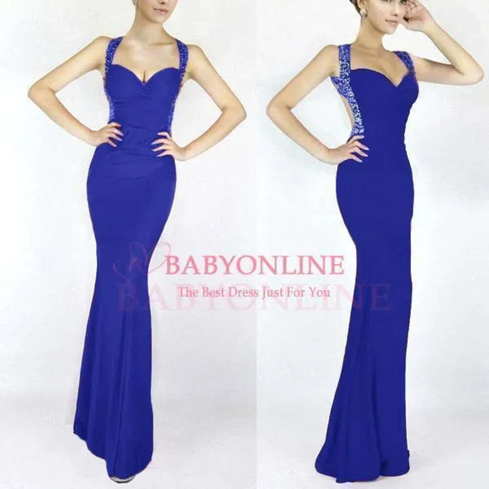 Red Prom Sexy Mermaid Spaghetti Straps Spandex Beaded Backless Long Formal Party Dresses Evening Gowns Cps