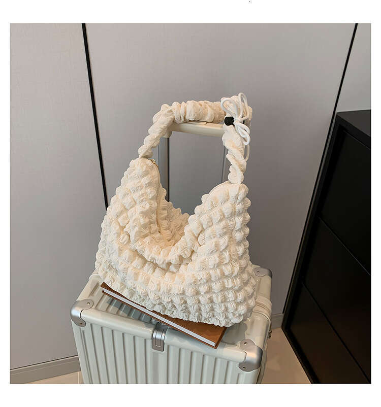 Korean version of Ins pleated cloud tote trendy large capacity soft crossbody bag, girl solid color simple bubble puff bag