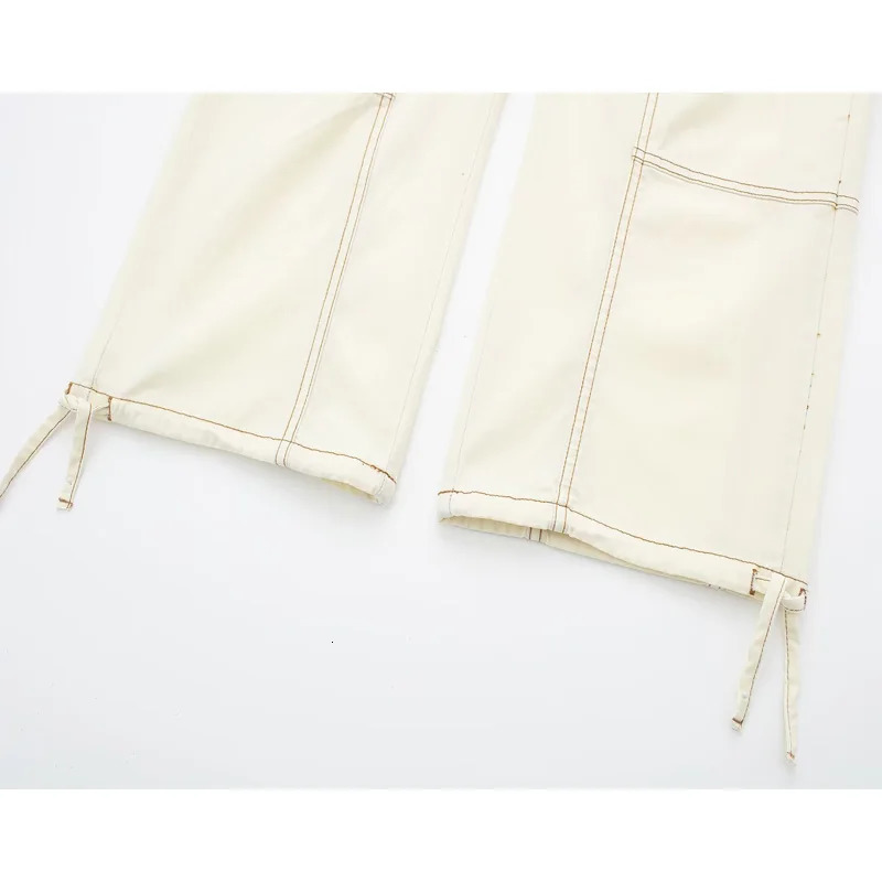 TRAF 2024 Cargo Pants for Women Beige Wide Leg Pants Women Summer High Waist Woman Trousers Holiday Casual Baggy Pants Woman 240420