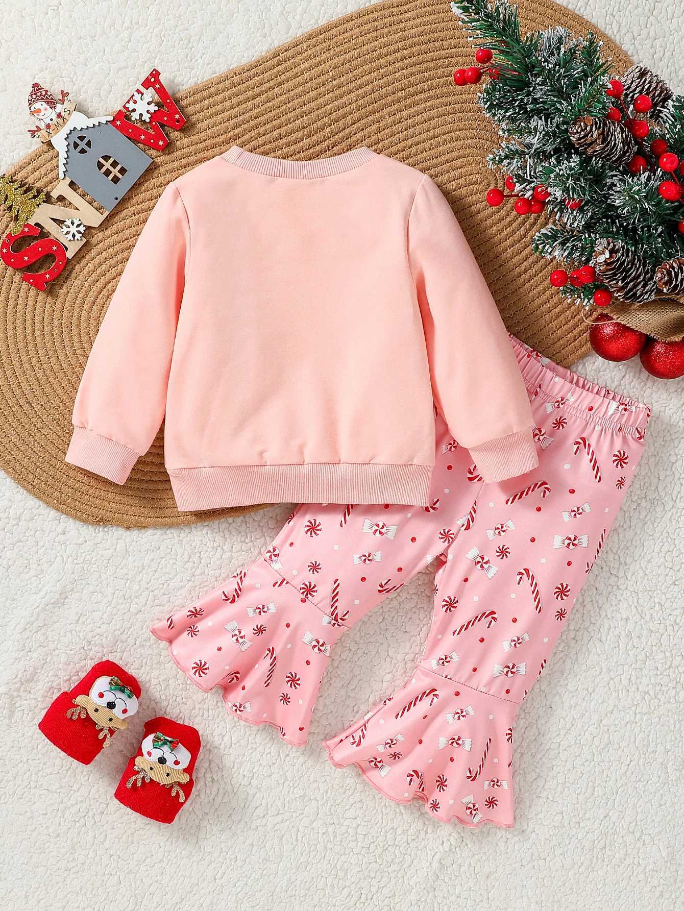 Clothing Sets Baby girl autumn Pink lovely and sweet letter printing long-sleeved Bell Bottom trousers Pantsuit H241126
