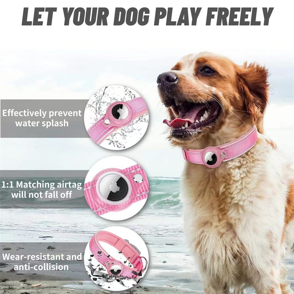 Reflective Rechargeable Led Dog Collar With AirTag Holder Case Adjustable Walking Accessories Pet Collar