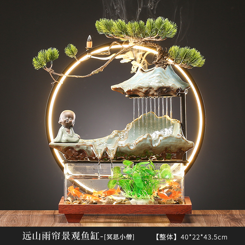 Creative Waterfall Landscape Flowing Fish Tank Aquarium Indoor Office Decoration Craft Gift