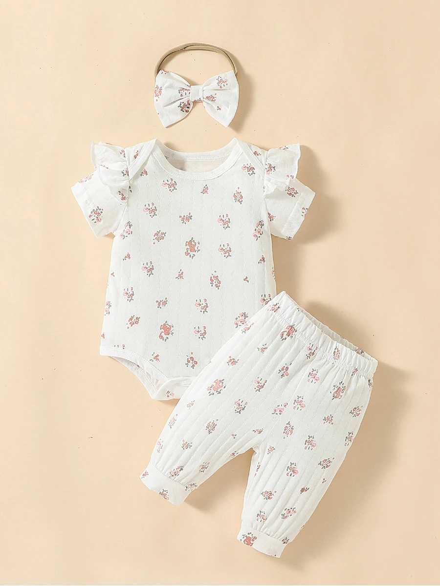 Clothing Sets Baby Set girl leisure and simplicity printing short sleeves and trousers+Headband three piece H241126