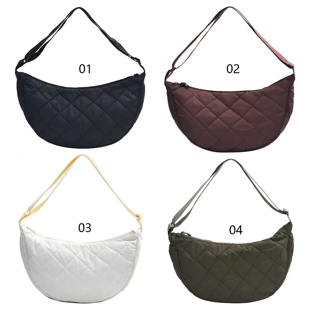 Fashion Quilted Shoulder Bag Stylish Dumpling Large Capacity Crescent Crossbody Trendy Half Moon Simple Satchel 241125