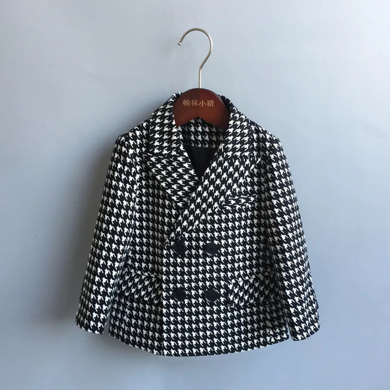 Childrens Houndstooth Formal Suit Set Boys Wedding Birthday Party Performance Costume Kids Double Breasted Blazer Pants Clothes 241126