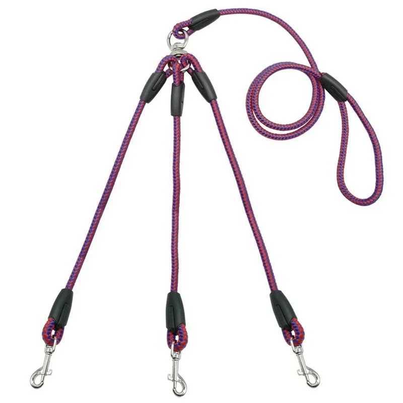 Adjustable nylon 3-way tangle free walking belt for three pairs of pet dogs with lead and paddle soft handle separation for 3 seconds lead M241125
