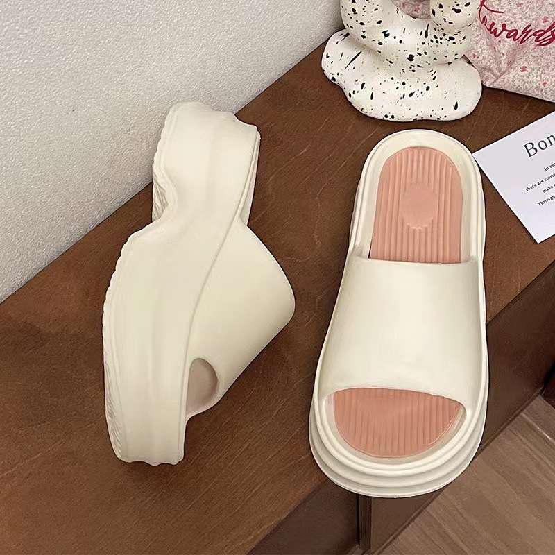 for New EVA Thick Sole Women Summer Outwear Korean Edition Fashion Increase Feet Stepping Feeg High Heels One Word Cool Slippers Lhshoe