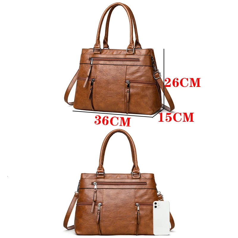 Large Capacity Soft Leather Pillow Bags Retro Handbag Boston Bag Casual One Shoulder Diagonal Cross Mom Sac A Main 241125