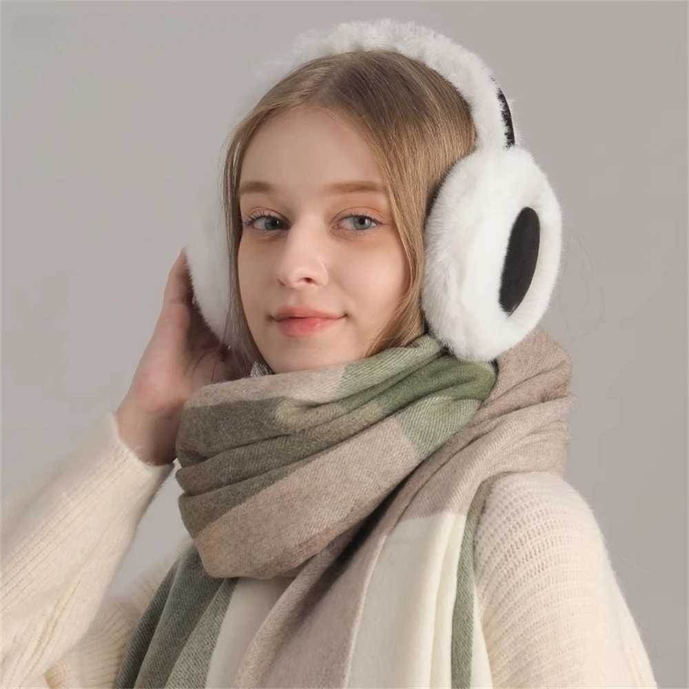 Winter Warm Folding Portable Earmuffs Faux Rabbit Fur Headphone Muffs Male Thicker Deerskin Velvet Ear Cover Womens Cute EarlXJ241126