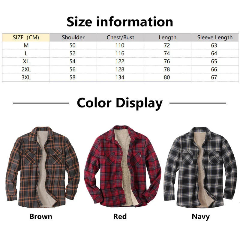 Winter mens flannel plain button up long sleeved shirt Sherpa fashion wool lining keeps warm mens classic shirt jacket 241126