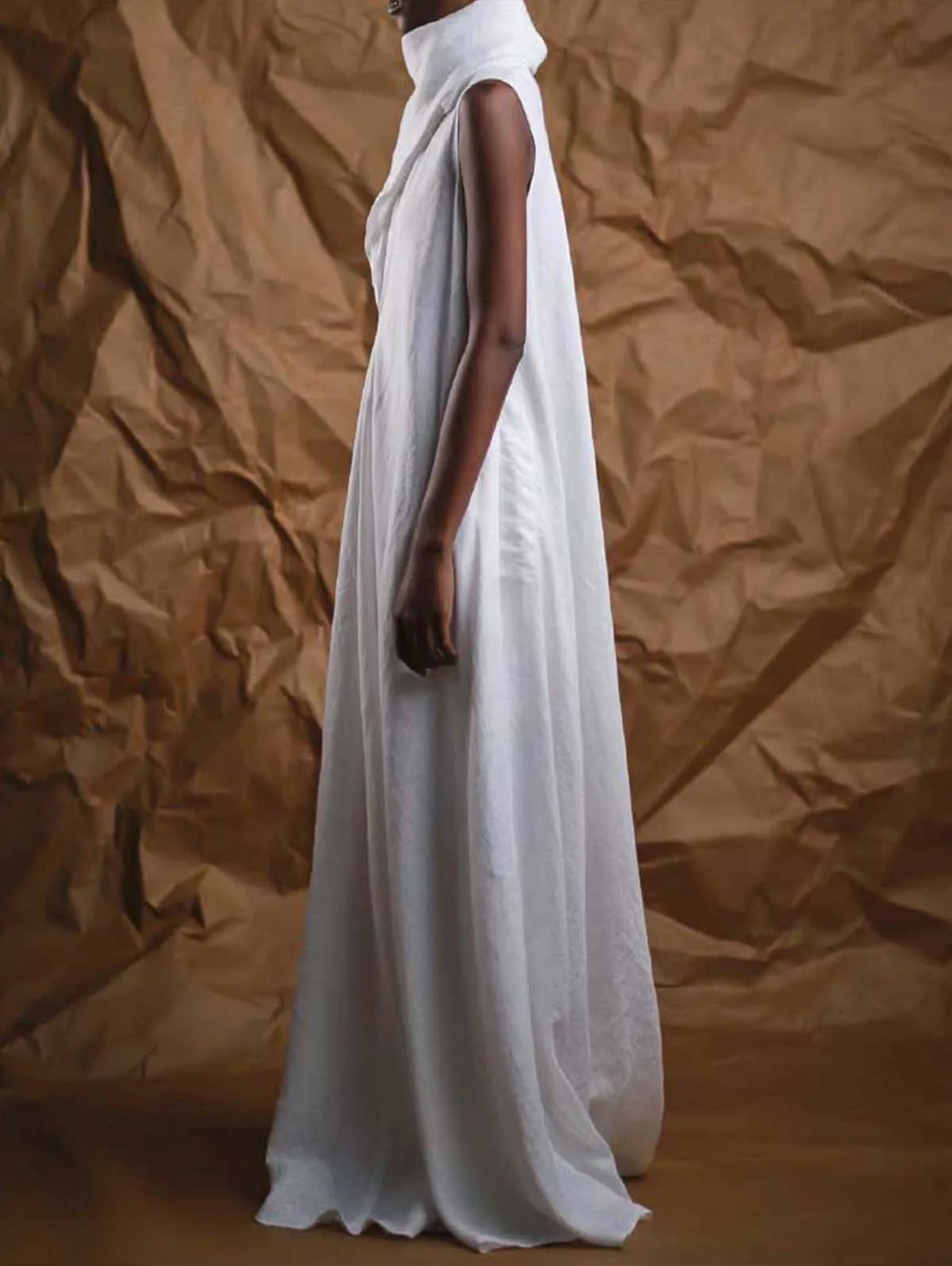 Women Fashion Linen Dresses Elegant Plain Deep V Neck Sleeveless Flowy Maxi Dress Casual Long Streetwear 241112