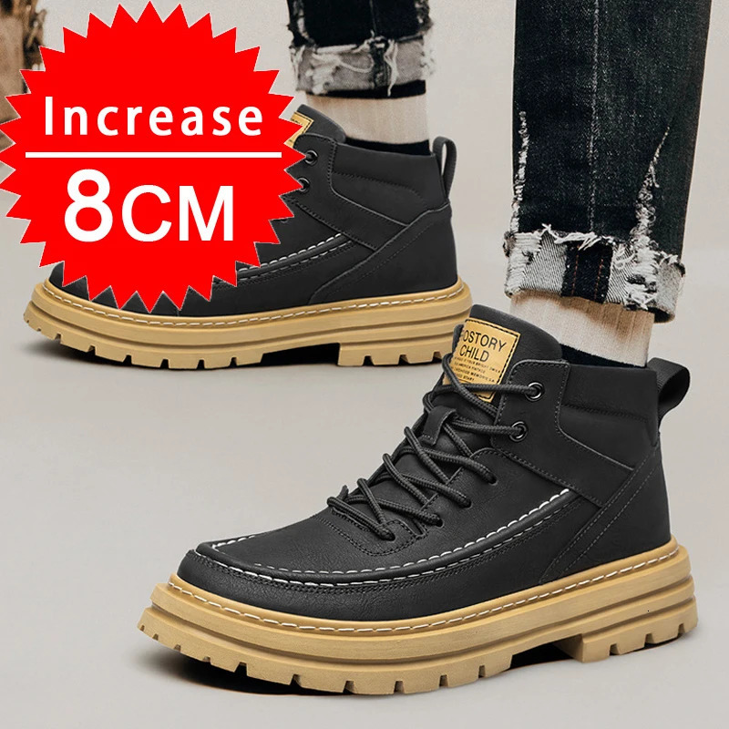 Mens height-increasing Martin boots high-top mens fashionable elevator boots insoles 6/8 cm height-increasing mens shoes 241114