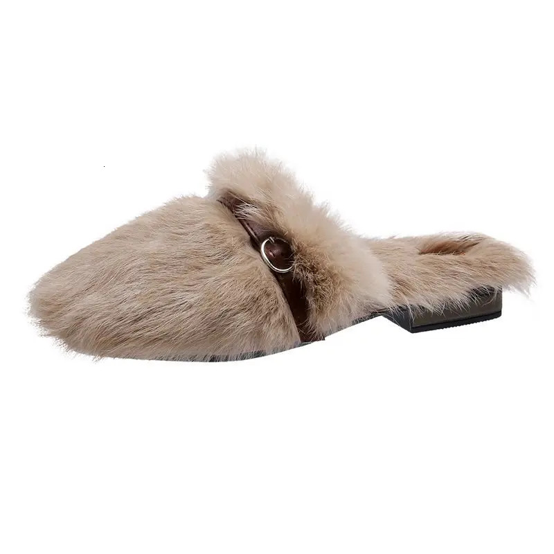 Furry Plush Slippers Women Winter Home Shoes Short Fur Slippers Warm Fuzzy Slides Mules Female Home Flats Shoes ladies shoes 241126