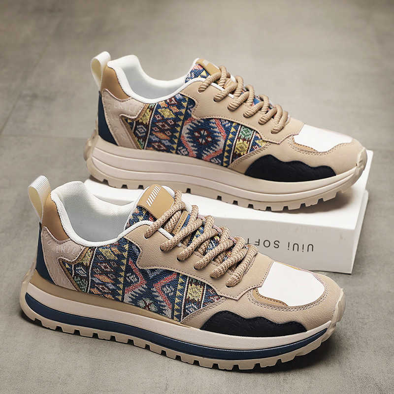 High Quality National style printed embroidered board shoes autumn and winter new mens shoes fashionable and trendy sports shoes anti slip casual shoe