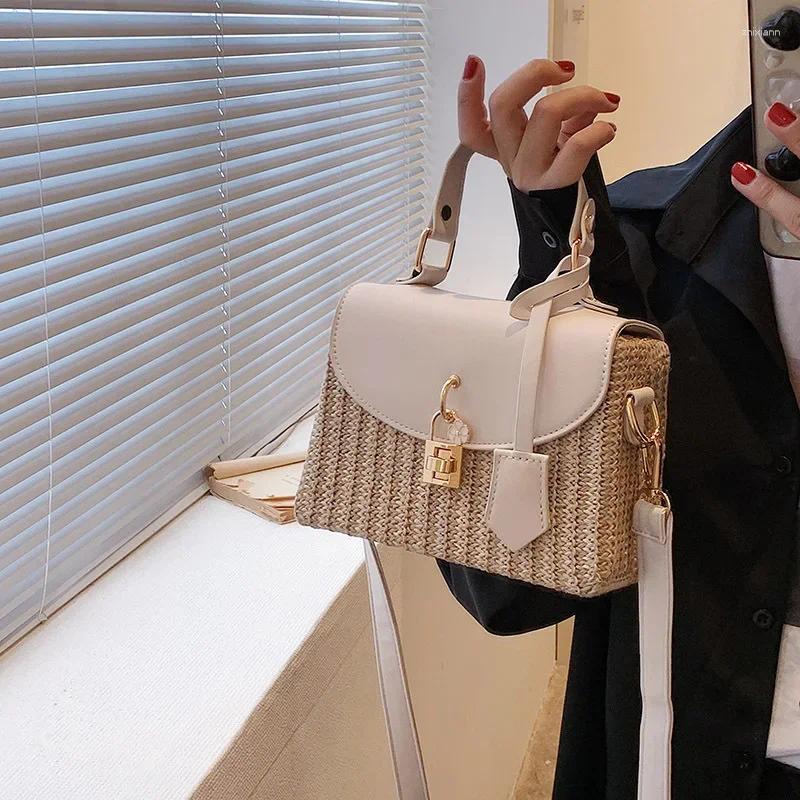 Totes Fashion Lock Straw Woven Bag Casual Handheld Small Square Women's zhanyishengli