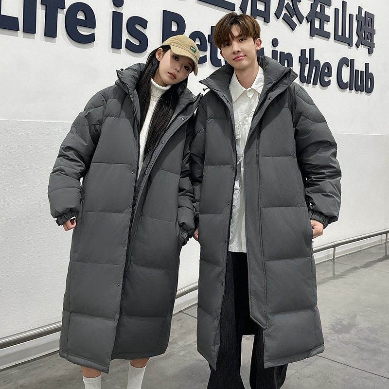 2025 new down both women, winter couple long, thick and loose casual over the knee warm jacket for men