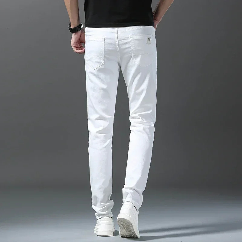 Spring Summer 98%Cotton Mens Slim Jeans Straight Casual Fashion Pencil Pants High Quality Trousers Male Clothes White 241126wtt