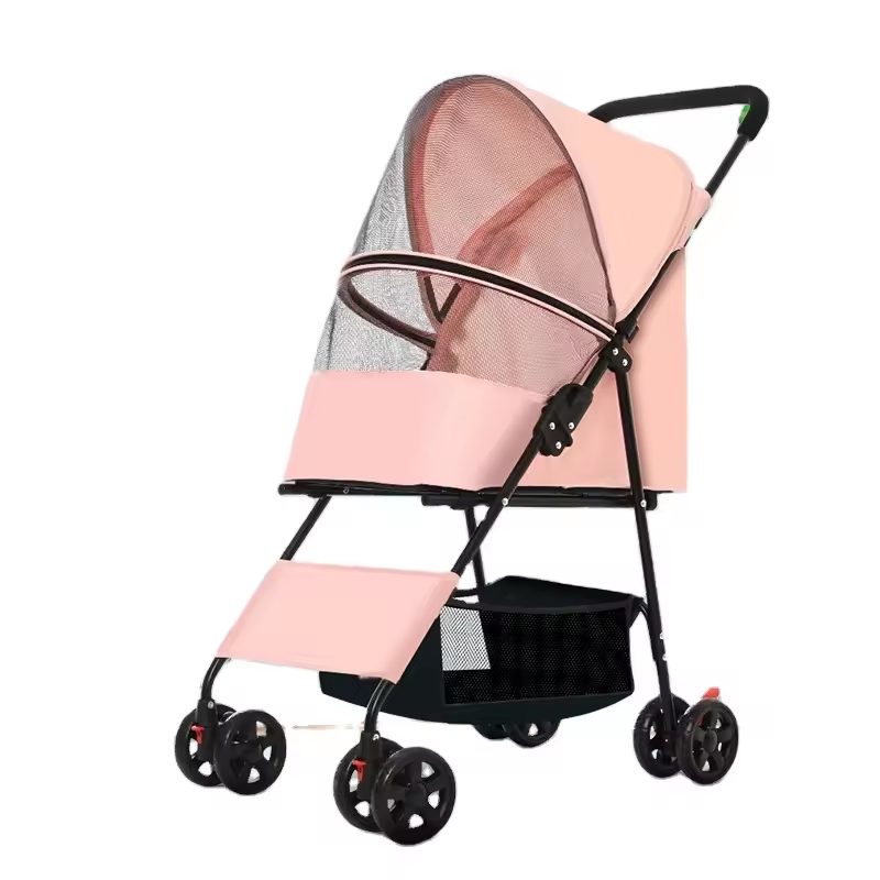Lightweight Foldable 4-Wheel Zipperless with shock absorption Pet Stroller Trolley for Travel Shopping Walking