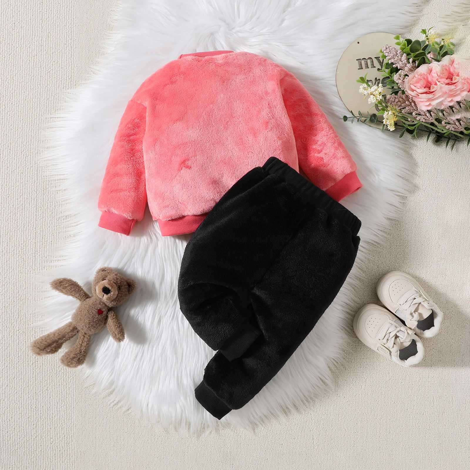 Clothing Sets 2PCS Kids Coral Plush Cute Teddy Bear Hoodie Autumn Winter Warmth Set Boys Girls Children Babies Warm Costume Suit 0-24M H241126