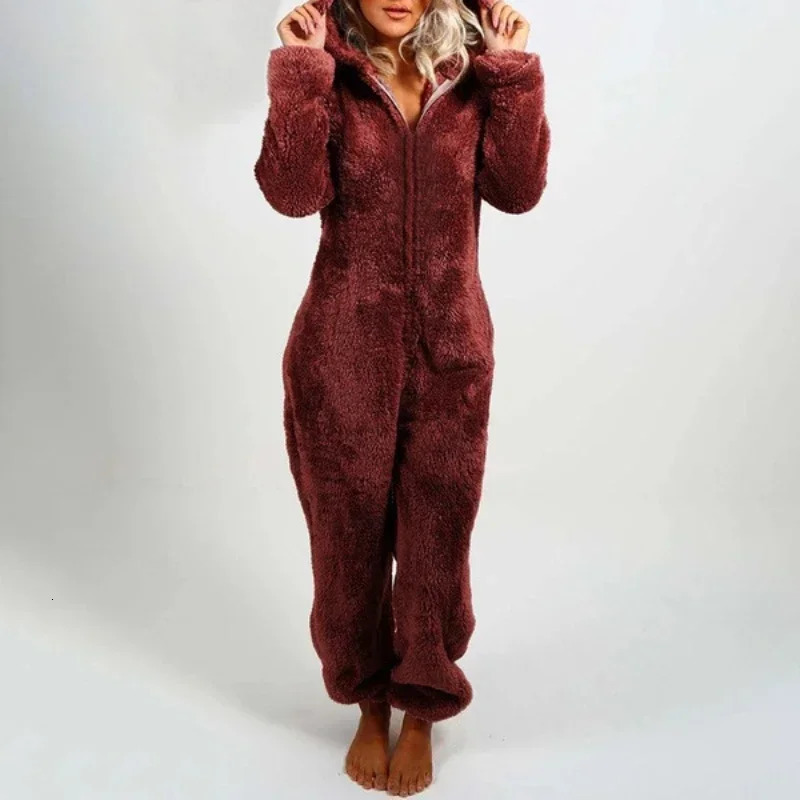 Fashion Onesies Wool Sleepwear Full Size Hoodie Set Womens Winter Warm Sleepwear Womens S-5XL 241126