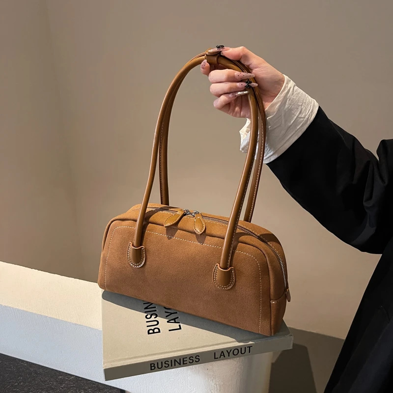 Shoulder Bag for Womens Multi Pocket Underarm Faux Suede Solid Color Tote Purse Zipper Armpit Work Shopping Handbag 241125