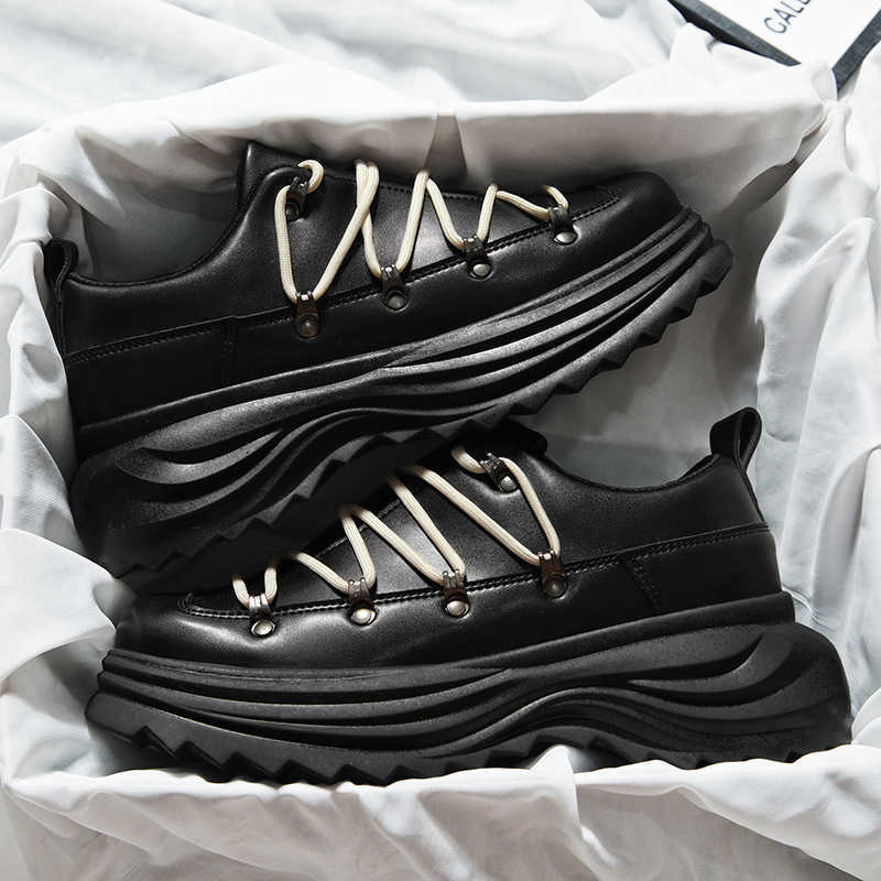 High Quality Internet celebrity niche design strap leather shoes mens trendy ins big head low top thick sole dad shoes fashionable mens shoes T241126