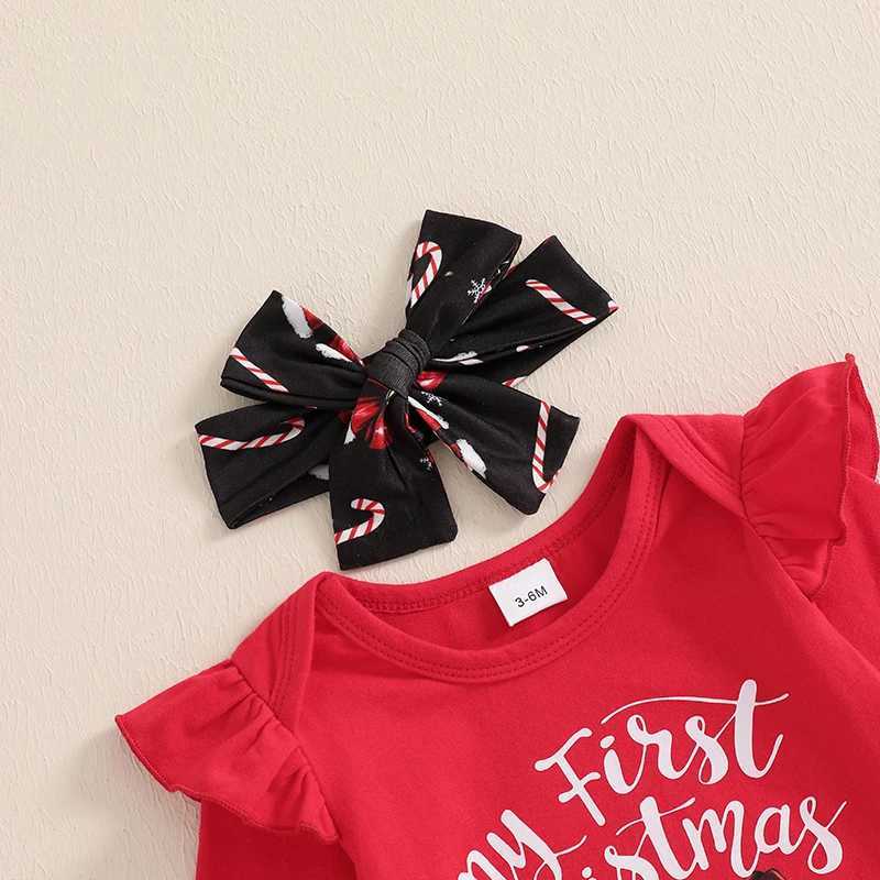Clothing Sets Baby Girls Christmas Outfits Autumn Clothes Bow Print Long Sleeves Romper and Elastic Flared Pants Headband 3 Pieces Set H241126