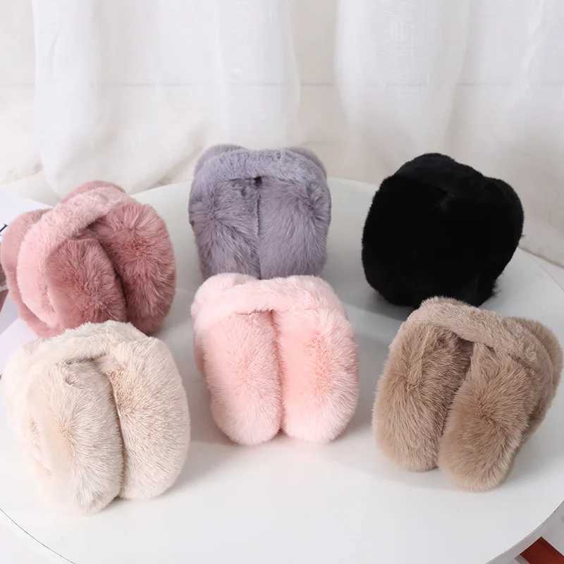 Soft Plush Earmuffs Winter Ear Warmer for Women Men Fashion Solid Color Foldable Earfl Outdoor Cold Protection Ear CoverXJ241126
