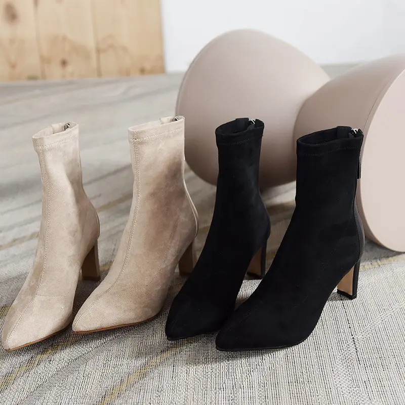 High heeled shoes for women new Korean style autumn and winter mid heel elastic thin boots pointed toe socks boots for women 241126