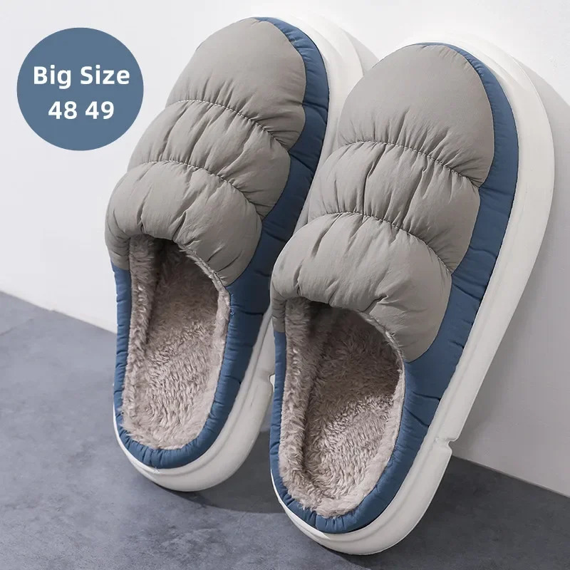 fashion plus size 48 49 winter waterproof mens warm slider womens couple plush slider home anti slip shoes outdoor apartment 241126