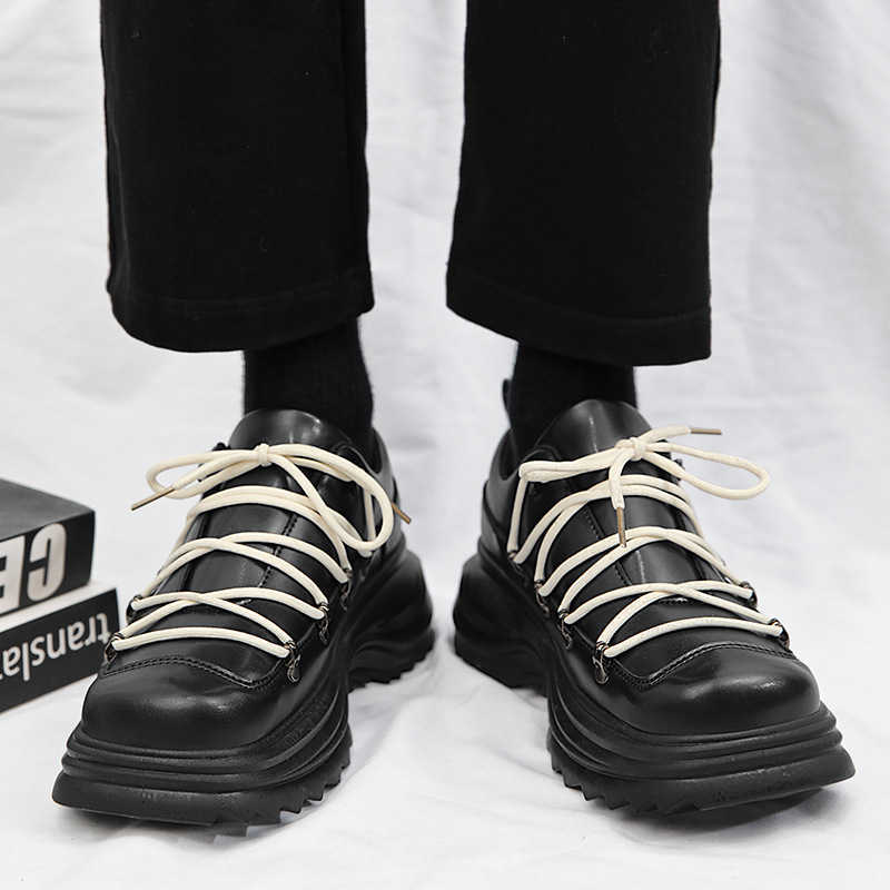 High Quality Internet celebrity niche design strap leather shoes mens trendy ins big head low top thick sole dad shoes fashionable mens shoes T241126