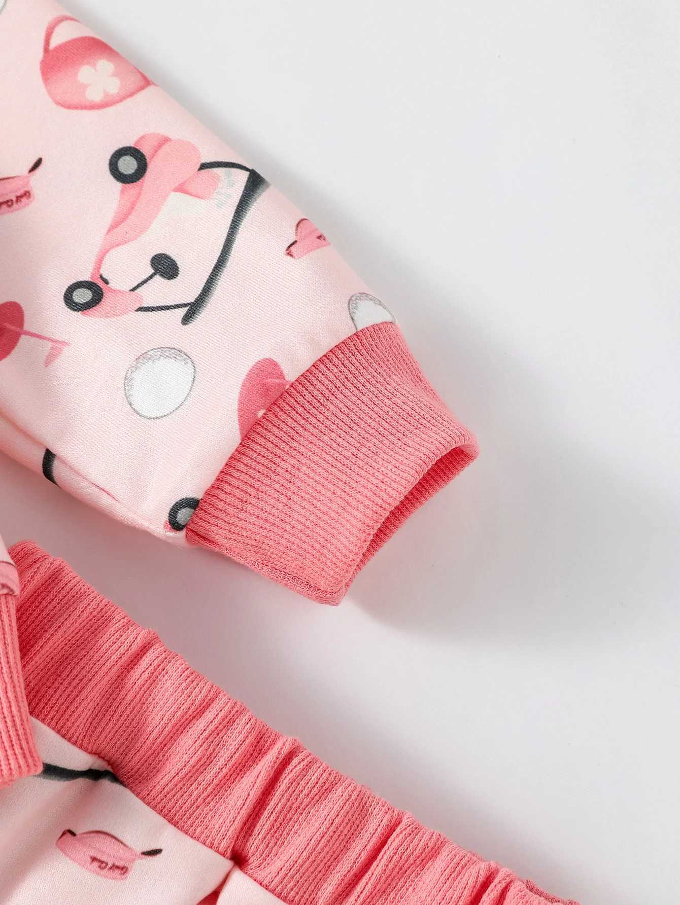 Clothing Sets 2024 New Baby girls lovely pink printed Golf Cart autumn two-piece set Children Clothing H241126