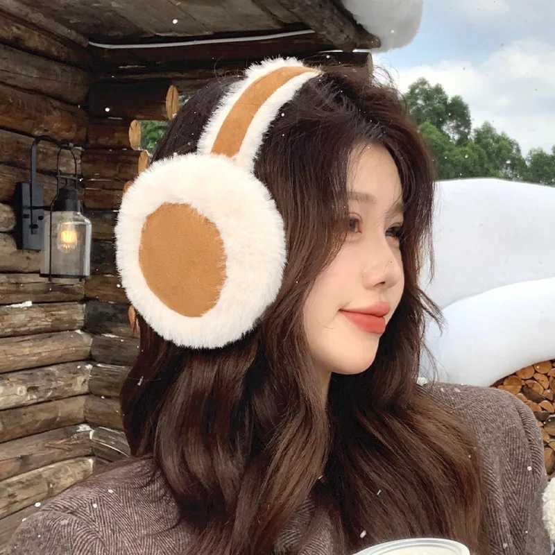 Winter Thicken Fluffy Plush Earmuffs Solid Soft Plush Ear Keep Warmer Fashion Outdoor Earfl Protection Foldable Ear CoverXJ241126