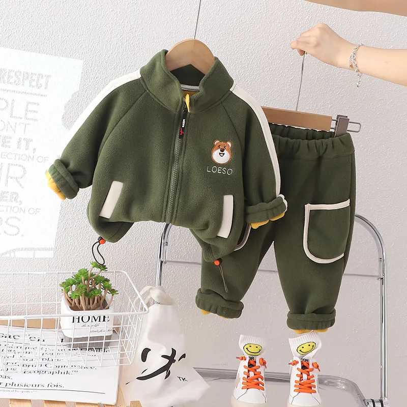 Clothing Sets Winter Warm Baby Clothes Suit Children Boys Thick Cartoon Dinosaur Jacket Pants 2Pcs/Set Kids Girl Clothing Toddler Warm Costume H241126