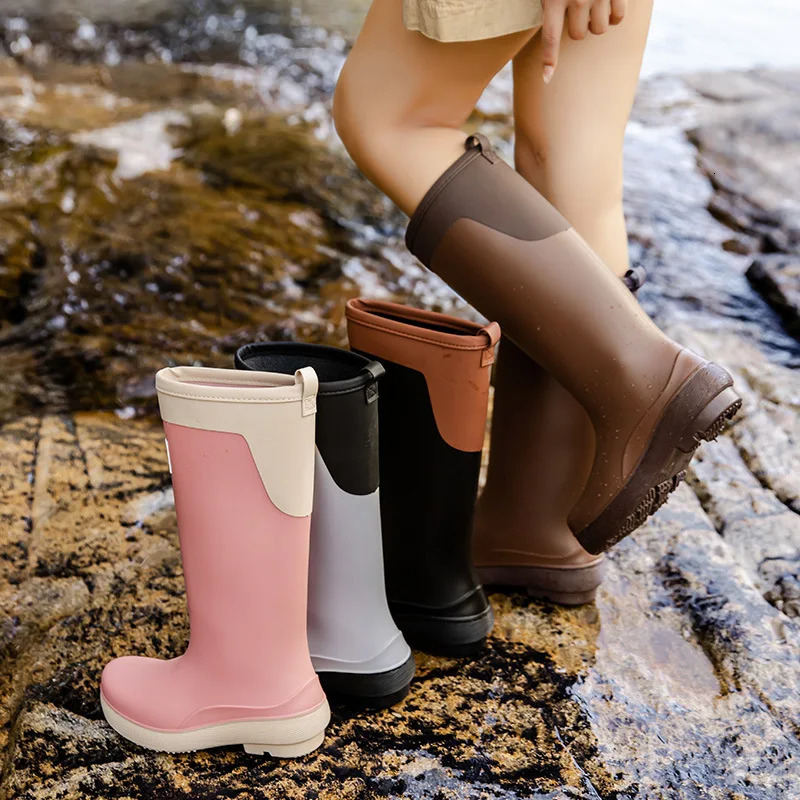 Spring automatic high rubber boots for womens waterproof work garden Galoshes womens oil resistant and anti slip rain shoes fishing water boots 241126