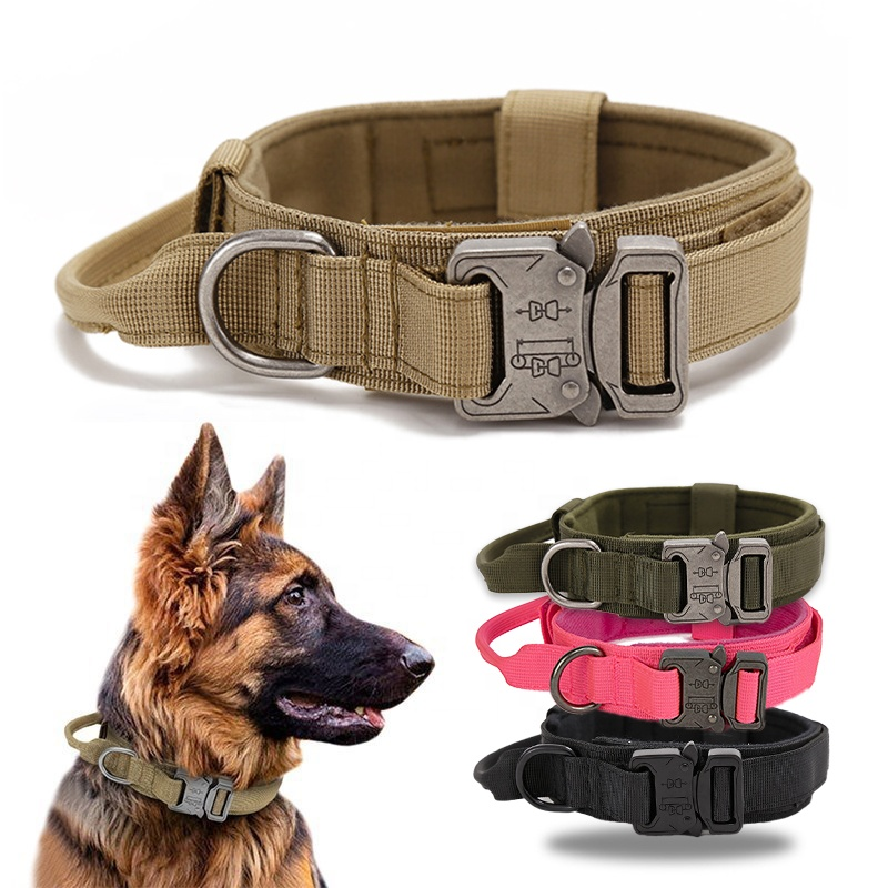 Factory High Quality Heavy Duty Metal Buckle Pet Dog Training Collar Large Dogs Collar And Leash Set Tactical Dog Collar