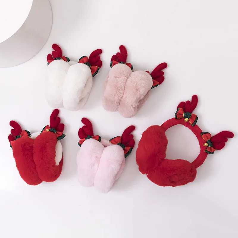 Christmas Foldable Plush Antler Earmuffs Women Warm Earmuffs Cartoon Deer Horn Bow Earfl Student Cold Protection Ear CoverXJ241126